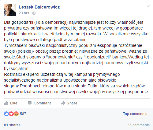 źródło: facebook.com/LeszekBalcerowicz