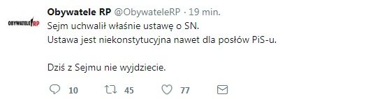 Obywatele RP zapowiadają blokadę Sejmu