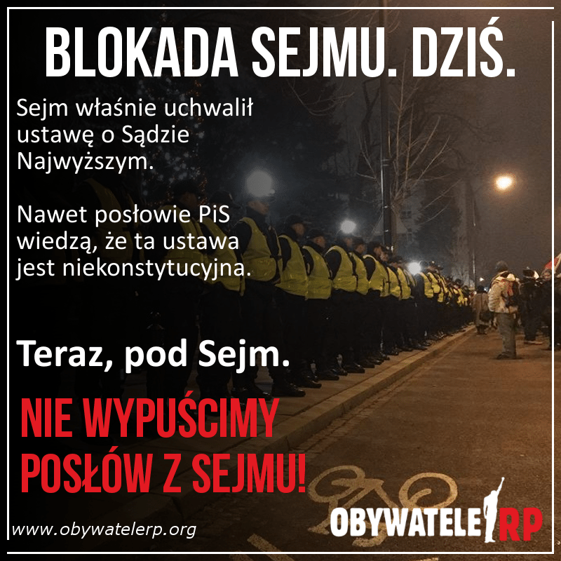 Obywatele RP zapowiadają blokadę Sejmu