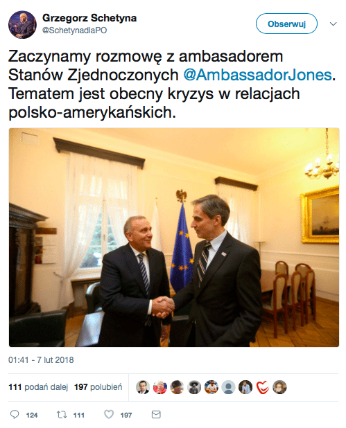 PO podejmuje rozmowy z ambasadorem USA
