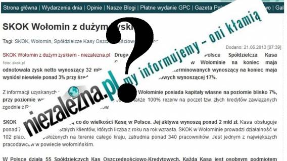 niezalezna.pl usuwa ze swojego portalu przychylne SKOK Wołomin artykuły