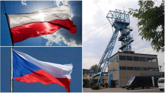 Flagi Polski i Czech & Kopalnia