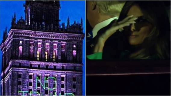 Świat w szoku. Trumpa powitał Pałac Kultury z obrażającym go napisem