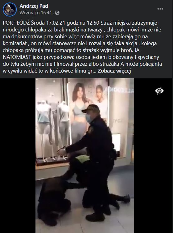 Straż miejska w Łodzi zatrzymała młodego mężczyznę w galerii handlowej