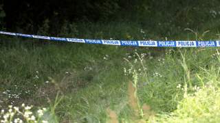 Taśma policyjna w lesie