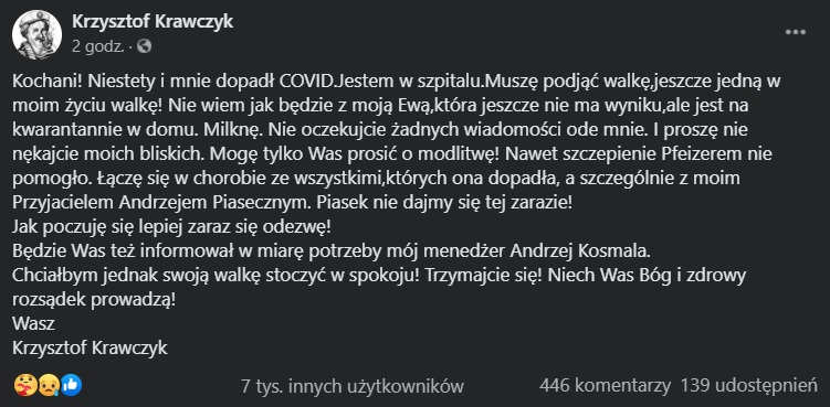 Krzysztof Krawczyk trafił do szpitala