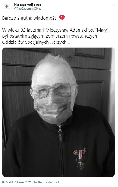 Nie żyje Mieczysław Adamski