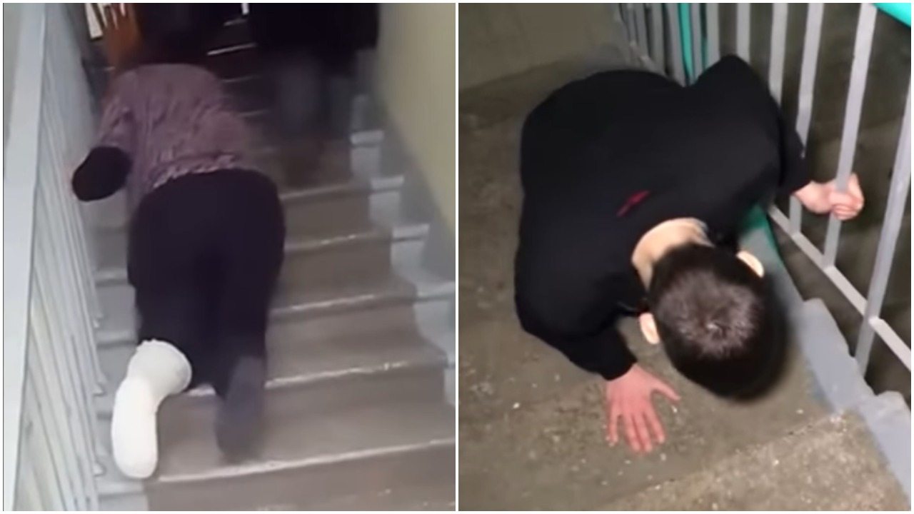 Makabra. Chorzy pełzają po schodach na badania (video)