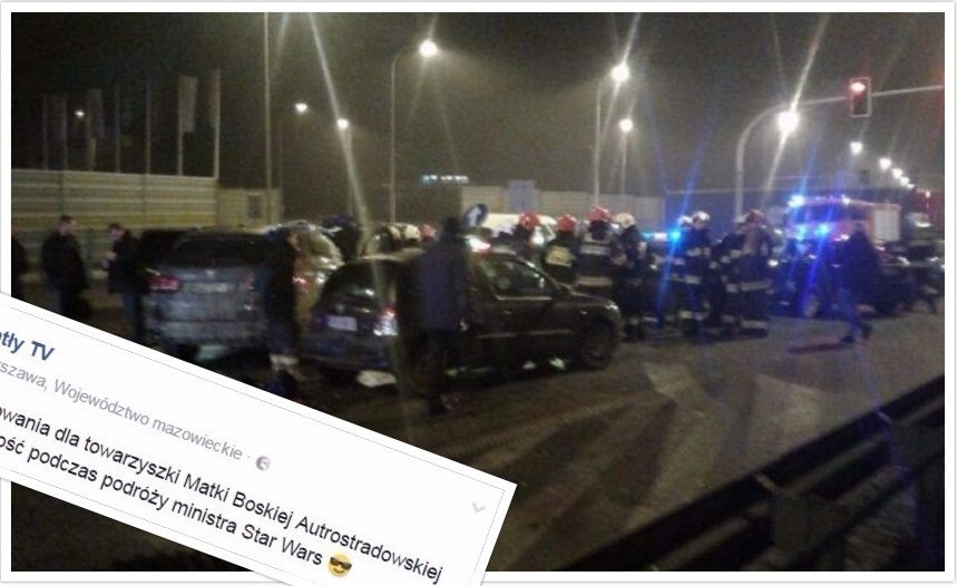 Dziennikarz nabija się z wypadku Macierewicza. Burza w sieci (foto)