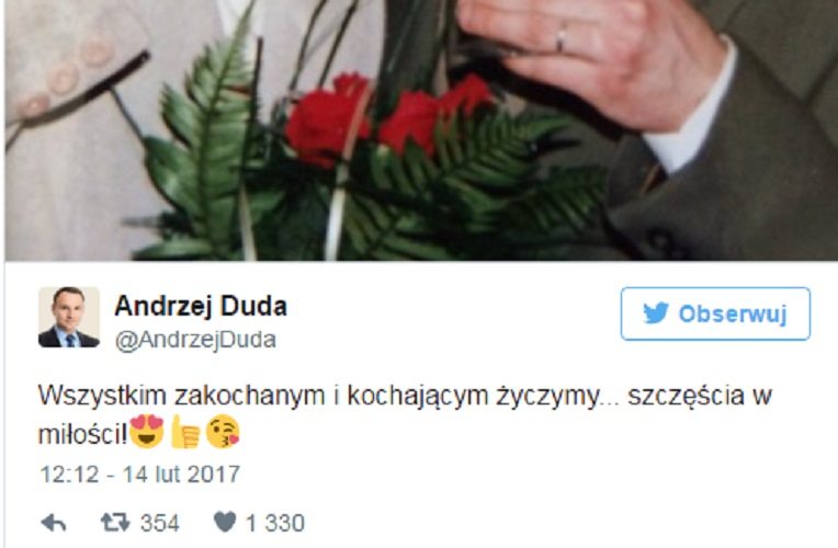 Prezydent pozdrawia zakochanych i publikuje archiwalne zdjęcie. Internet oszalał (FOTO)