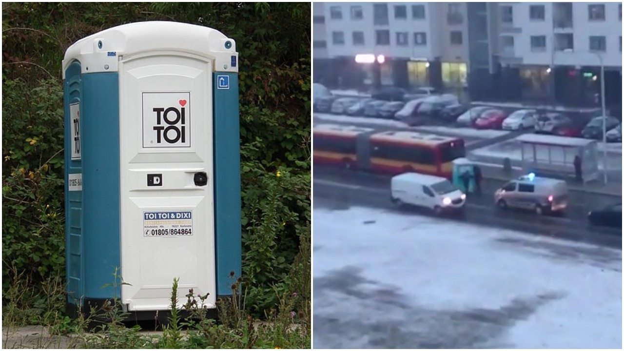 “Niespodzianka” dla kierowców w Warszawie. Toi toi na środku ulicy (video)