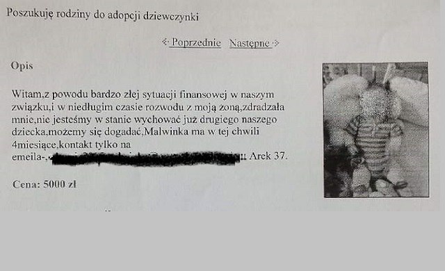 Chciał sprzedać 4-miesięczną córkę za 5 tys. zł