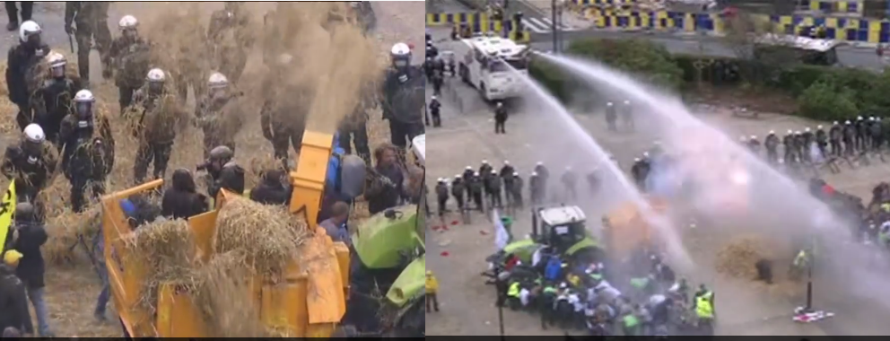 "Bitwa" w Belgii. Rolnicy strzelają w policję sianem, a policja wodą (video)