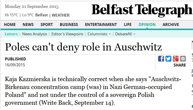 Irlandzka gazeta: Polacy nie mogą zaprzeczyć swojej roli w Auschwitz