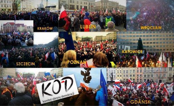 KOD manifestował w polskich miastach. Alarm bombowy i tysiące ludzi