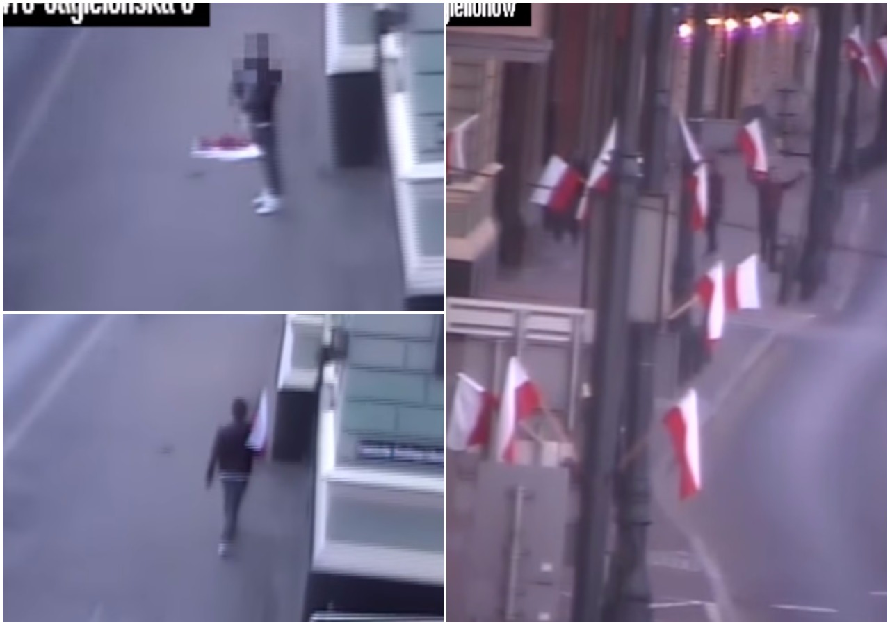 Pijany Niemiec zbezcześcił polską flagę (video)