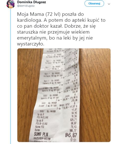 Staruszka wykupiła receptę. Zaskakująca cena na paragonie obiegła internet
