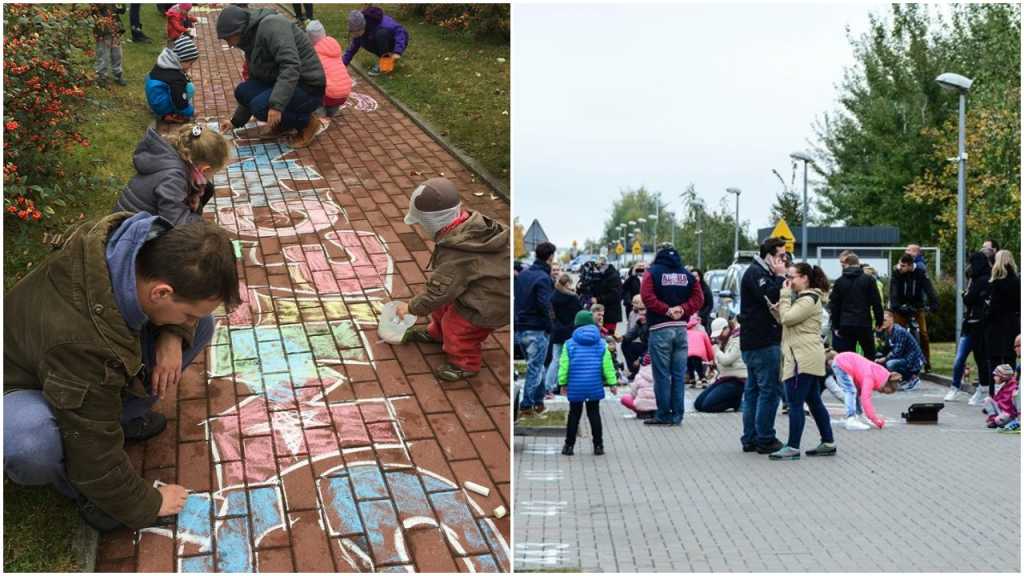 Nie podobały im się rysunki dziecka na chodniku. Tłumy przyszły, by rysować kredą pod blokiem