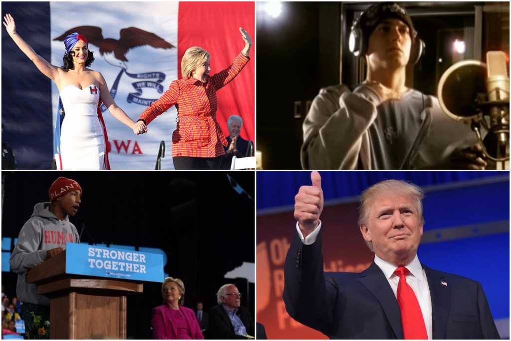 Eminem nowym utworem dissuje Trumpa. Pharrell i Katy Perry jeżdżą z Clinton (POSŁUCHAJ)