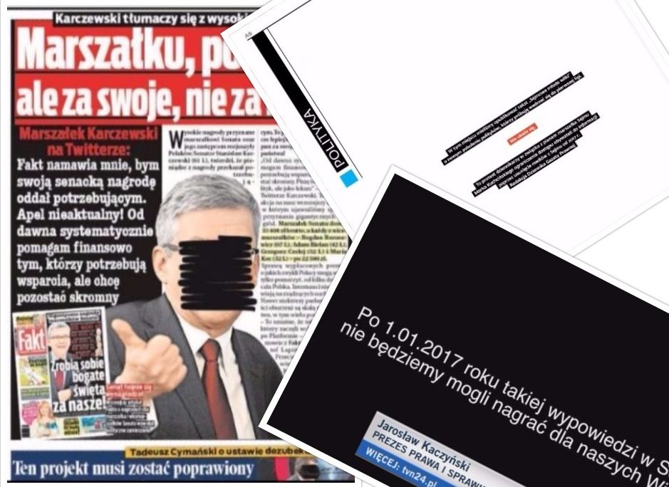 Masowy protest mediów w Polsce. Publikują puste strony i zamazują twarze politykom