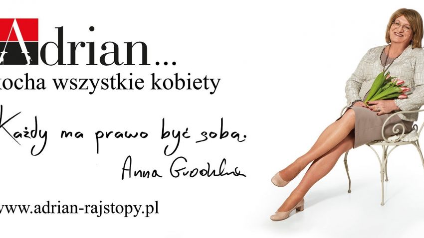 Anna Grodzka jako modelka w reklamie rajstop. "Adrian