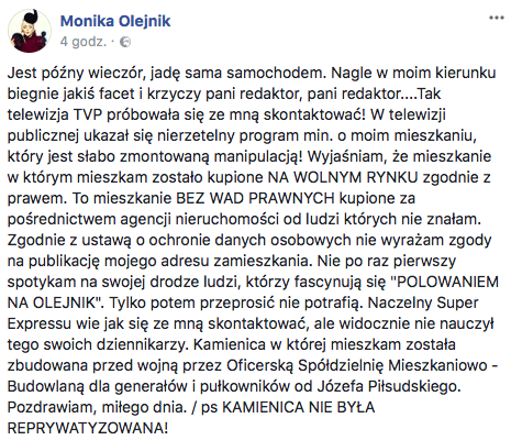 Olejnik odpowiada PiS