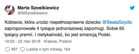 Beata Szydło - premia a pomoc rodzicom chorych dzieci